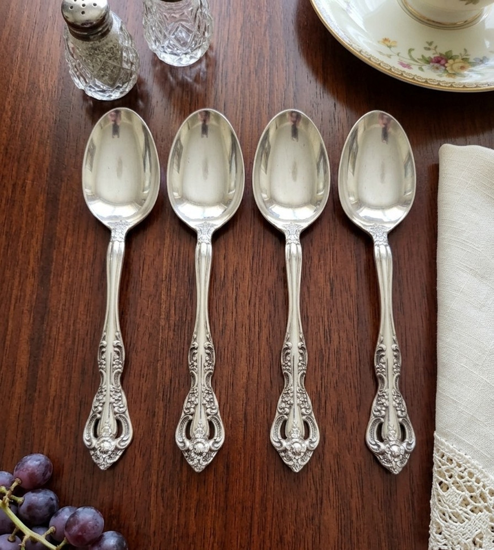 Set of 4 Oneida Stainless Cube MICHELANGELO Pattern Tablespoon Spoon